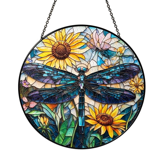 Decorative Insect Window Hanging – Dragonfly Flower Glass Art