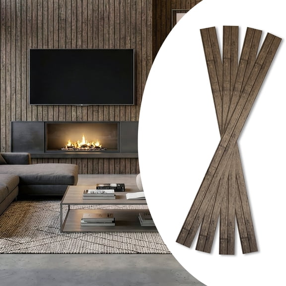 Decorative Interior Wall & Ceiling Paneling, Wood-Look Slat Wall Panels 106" x 7.4" (Set of 4) – Walnut