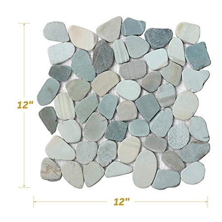 Decorative Interlocking Natural Pebble Stone Tiles - 5 Sheets Set for Kitchen, Bathroom, Patio - Indoor & Outdoor Use - SA-CP006-5