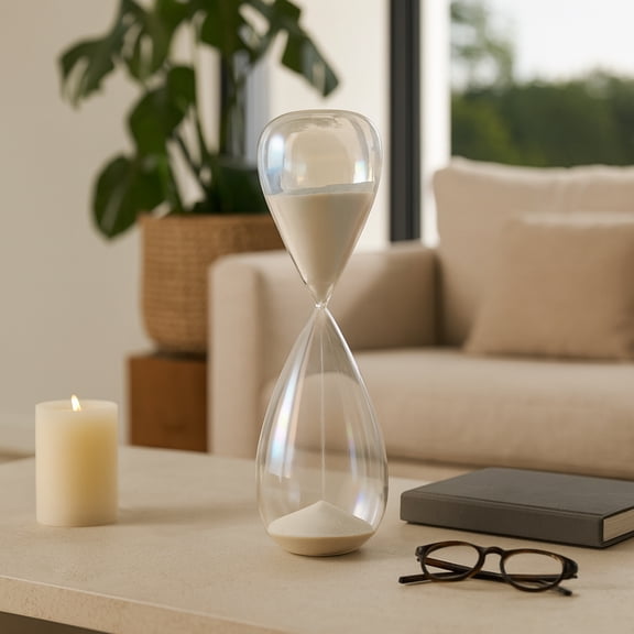 Sagebrook Home Modern Hourglass Sand Timer for Living Room Decor - Decorative Hourglass for Office Desk, Shelf and Console Table - 20", Clear & Frost