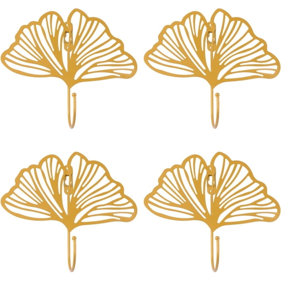 Decorative Iron Hooks, 4pcs Gold Ginkgo Leaf Shape Wall Mounted Hooks Gold Hanging Rack Hooks Modern Key Holder Hat Hanger Home Office Nursery Room Decoration