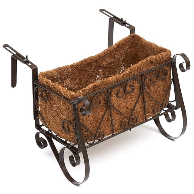 Small Decorative Iron Scrollwork Planter - For Porch Rail, Flowers