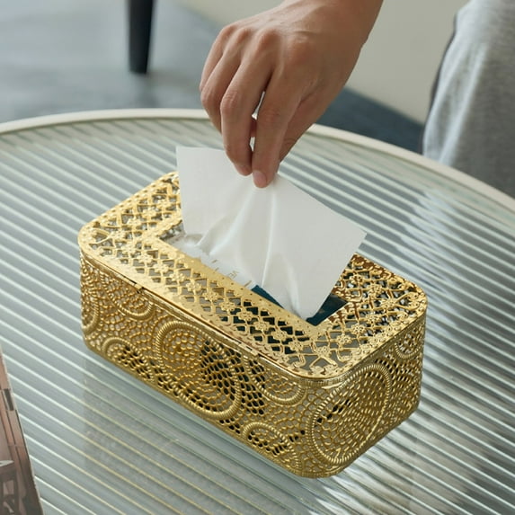 Decorative Iron Tissue Box Holder - Countertop Desktop Organizer for Living Room Bedroom, Multifunctional Storage Box with Stylish Design(Gold,D)
