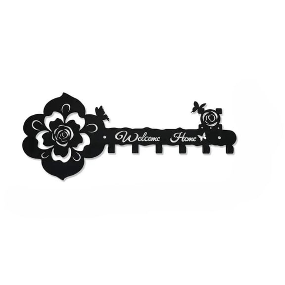 Decorative Iron Wall Hook Rack with 6 Hooks – Elegant Flower Key-Shaped Design for Entryway, Kitchen, or Hallway Organization, Durable and Space Saving