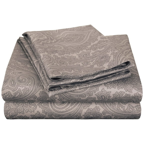 Decorative Italian Paisley Cotton-Rich Sheet Set - Cal King, Dark Grey