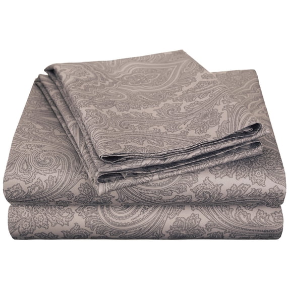 Decorative Italian Paisley Cotton-Rich Sheet Set Dark Grey / Queen