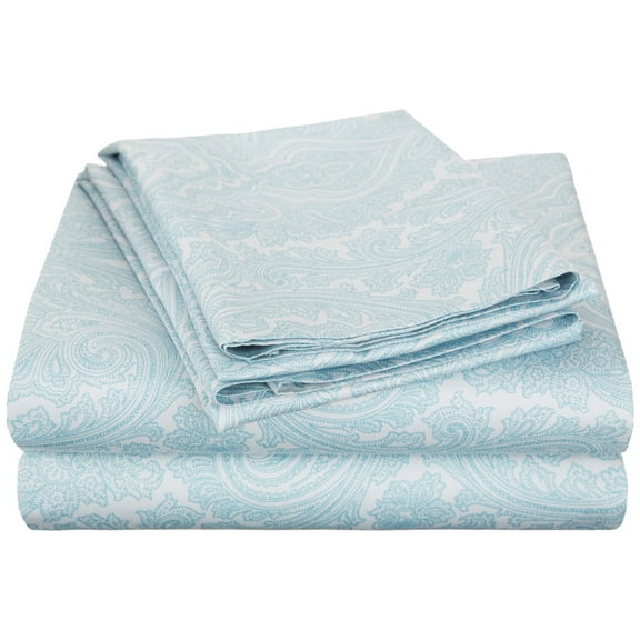 Decorative Italian Paisley Cotton-Rich Sheet Set - King, Blue