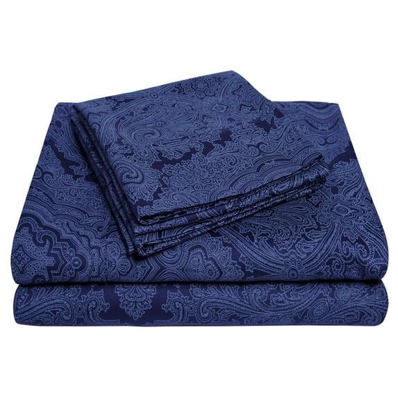 Decorative Italian Paisley Cotton-Rich Sheet Set Navy Blue / Full
