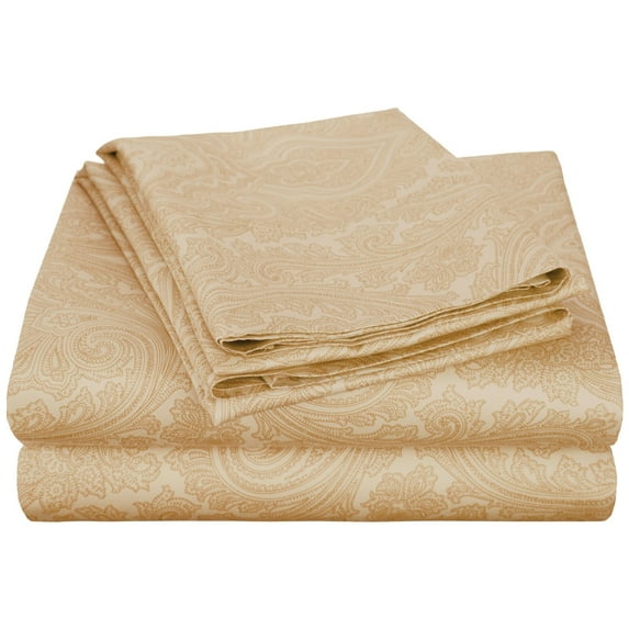 Decorative Italian Paisley Cotton-Rich Sheet Set Sand / Cal King