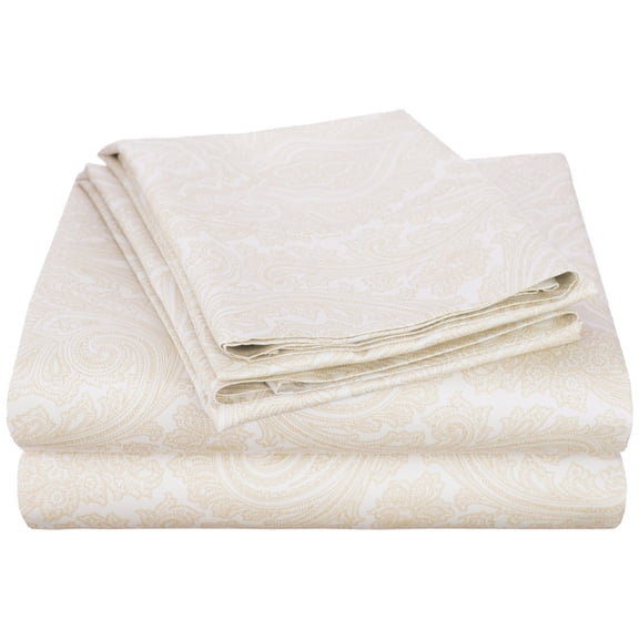 Decorative Italian Paisley Cotton-Rich Sheet Set White / King