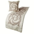 thumbnail image 1 of Decorative Ivory & Beige CA King 86 x 18 inch Bed Runner with pillow cover, Linen Lurex Applique Bed Scarf, Abstract Modern - Pretty Dainty, 1 of 5