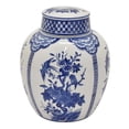 thumbnail image 1 of Decorative Jar with Lid, 10 Inch White Blue Japanese Floral Ceramic, 1 of 3