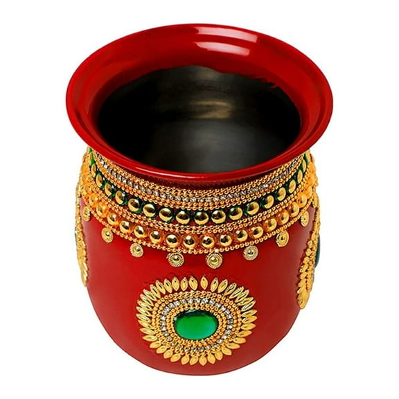 Decorative Kalash Lota Handpainted Steel Kalash Indian Traditional Festival Decoration Wedding Decor Gift Pooja Item Home Temple Puja Ritual Housewarming Stainless Steel Lota (Size:-4")