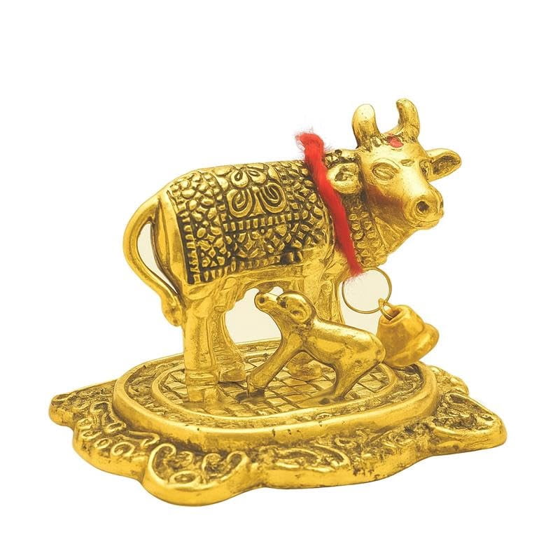Decorative Kamdhenu Cow, Calf with Bal Gopal Krishna Metal Statue for ...