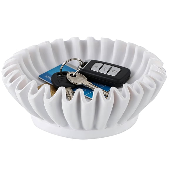 Decorative Key Bowl Tray for Entryway Table, Scalloped Ceramic Coffee Table Decor Bowl, 5.9 x 2 in White Centerpiece Dish for Living Room Dining Table Countertop