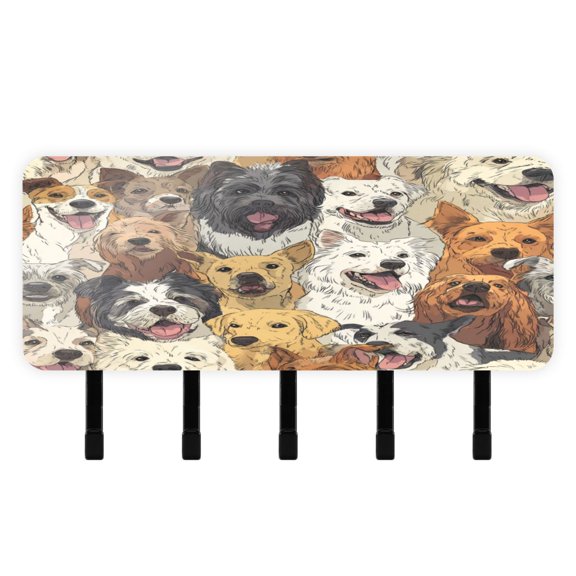 Decorative Key Holder Organizer Wall Mounted with 5 Hooks for Keys Mail (7.1 x 4.1 Inches) A Large Group Of Dogs