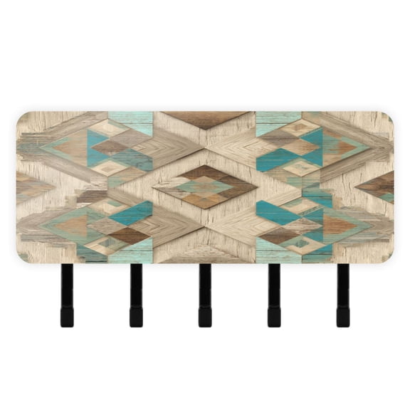 Decorative Key Holder Organizer Wall Mounted with 5 Hooks for Keys Mail (7.1 x 4.1 Inches) Natural Abstract Shapes