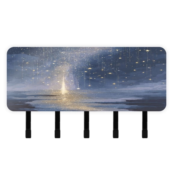 Decorative Key Holder Organizer Wall Mounted with 5 Hooks for Keys Mail (7.1 x 4.1 Inches) Sky Full Of Shooting Stars