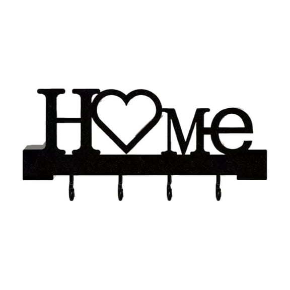 Decorative Key Holder for Wall, Robust Metal HOME Sign Key Hanger, Sturdy Resilient Entryway Wall-Mounted Organizer with 5 Hooks for Coats & Dog Leashes