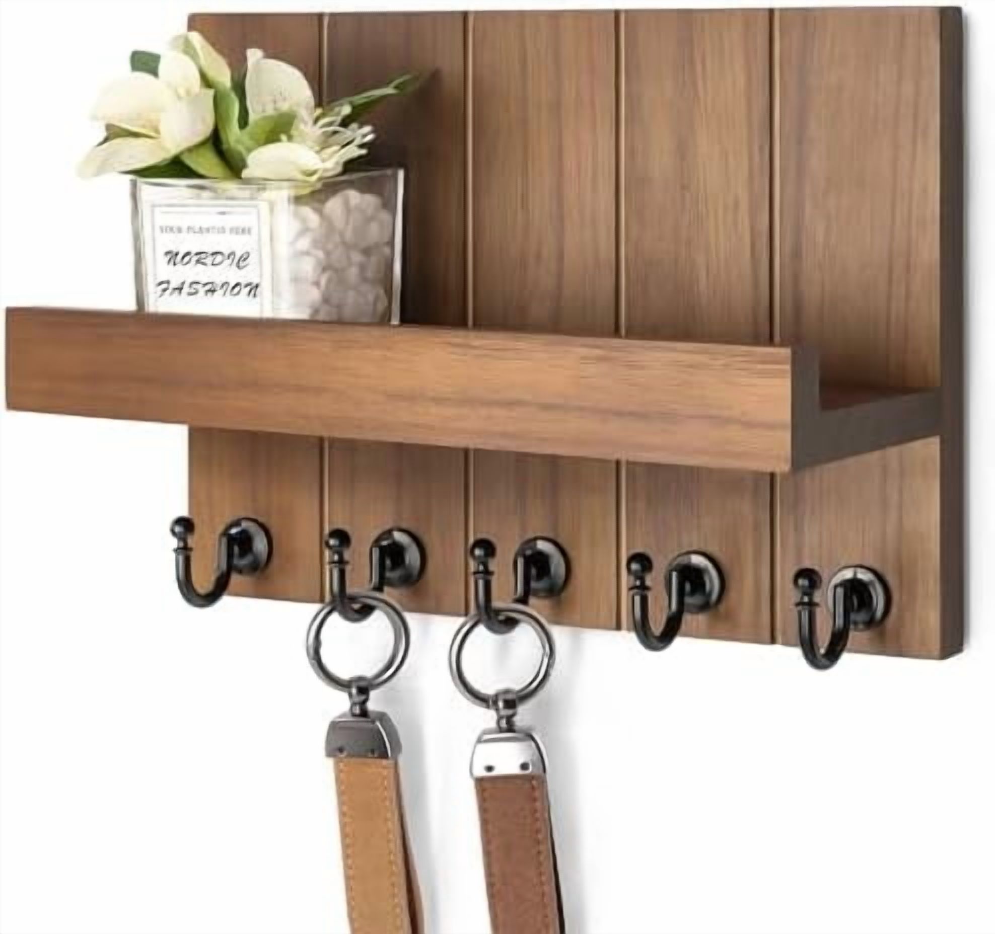 Decorative Key Holder for Wall - Rustic Key Hooks with Shelf and Mail