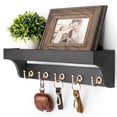 thumbnail image 1 of Rebee Vision Decorative Key Holder Wall Mount with Shelf - Modern Hanging Mail Organizer with 5 Hooks (Black), 1 of 5