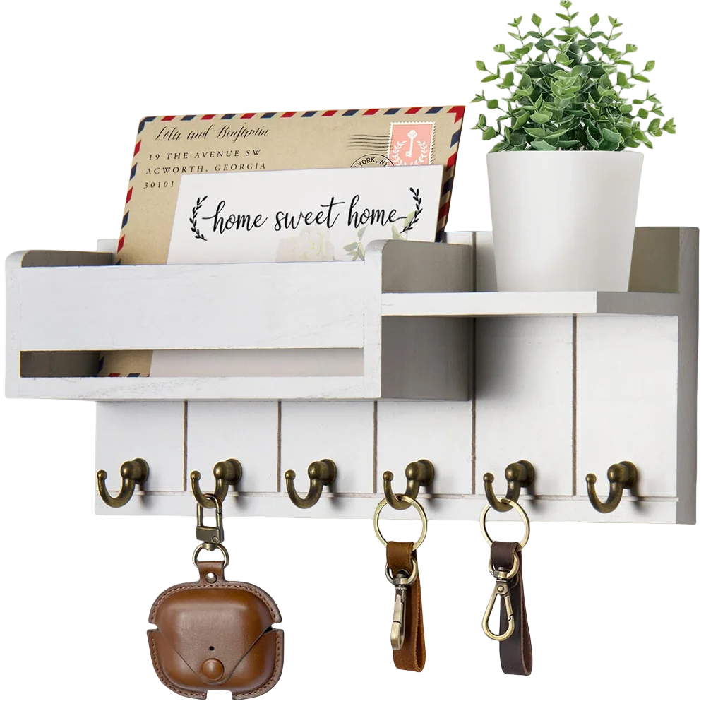 Ornate Key Racks Decorative Key Rack and Mail Organizer with 6 Key Hooks Rustic Wood Key ...