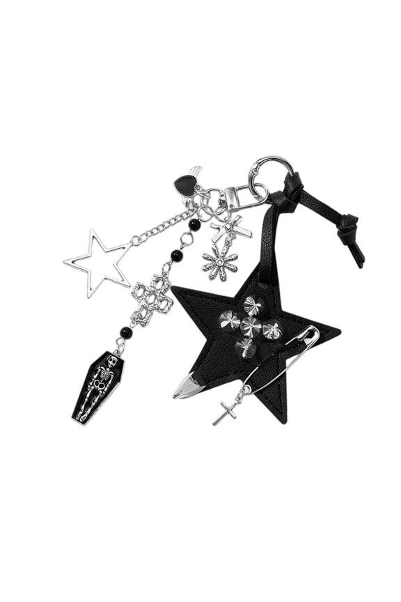 Decorative Keychain Charm for Women Gothic Punk Styles Lace Detail Crosses Star Pendant for Keys Handbags Wallets