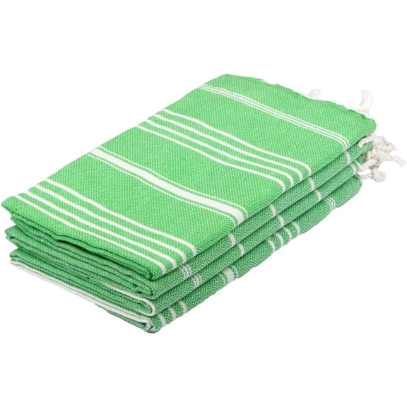 Decorative Kitchen Towels and Dishcloths Set of 4 |100% Cotton 18 x 40 Inches | Turkish Hand Towels for Bathroom | White Striped Quick Dry Cotton Hand Towels (Green)