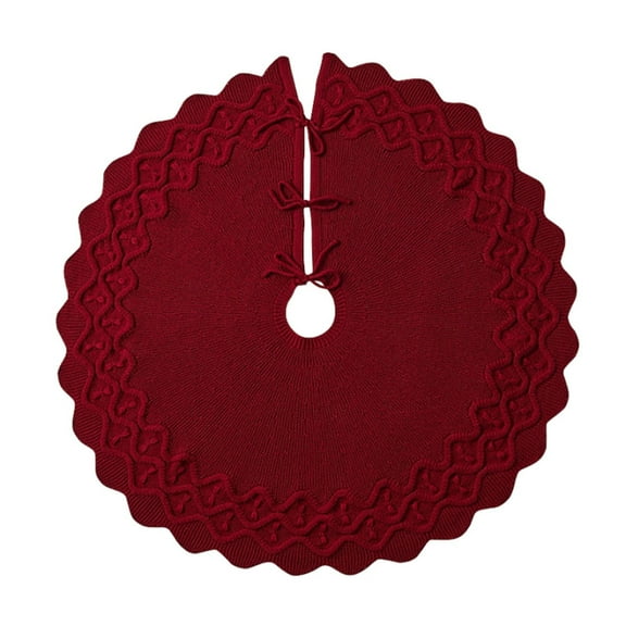 Decorative Knit Christmas Tree Skirt with Wave Bow Design, Large 48-Inch Tree Apron for Holiday Decor, Perfect Festive Decoration for Christmas Tree Bases and Gift Displays