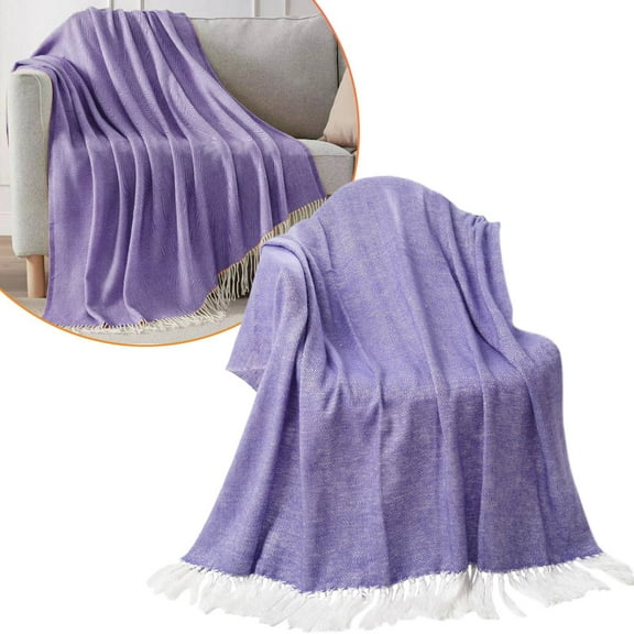 Decorative Knitted Throw Blanket with Fringe, Lightweight Acrylic Knit, Soft & Cozy Tassel Blanket for Couch, Sofa, Bed (50 x 67.7 Inch)