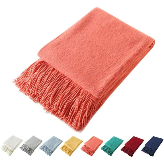 Decorative Knitted Throw Blanket with Fringe Soft & Cozy Tassel Blanket for Couch Sofa Bed (Mustard Yellow, 50x60)