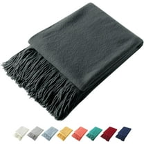 Decorative Knitted Throw with Fringe, Lightweight Acrylic Knit Blanket, Soft & Cozy Tassel Blanket for Couch, Sofa, Bed-51" x 94"Charcoal Grey
