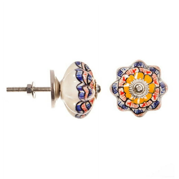 Decorative Knob - Ceramic - Fancy - Geometric Multicolor Flower