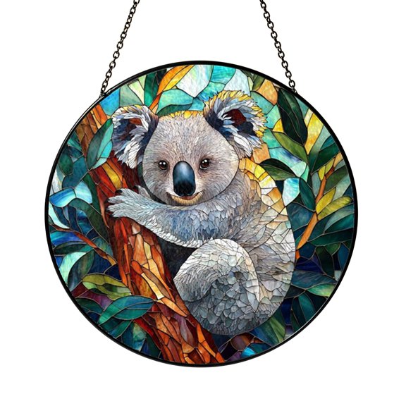 Decorative Koala Stained Glass Window Hanging with Forest Animal Theme and Soft Light Effect