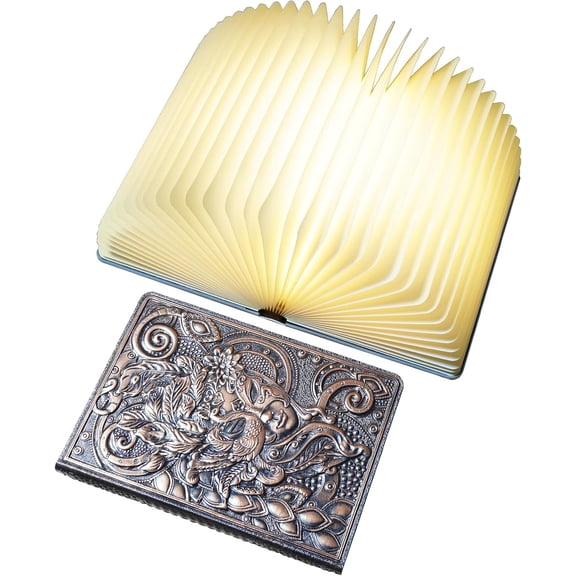 Decorative LED Book Light with Embossed Design,Book Lamp, Book Lovers Gts, Reading Lights for Books in Bed (Bronze-Colored)