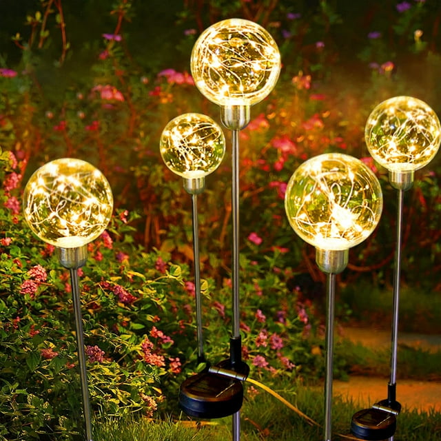 2 Pack Decorative Led Solar Stake Light, Globe Shaped Waterproof 