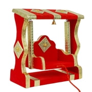 Decorative Laddu Gopal Jhula Wooden Handcrafted Velvet Sheet with Golden Work Jhula for Bal Gopal Idol/Krishna Jhula/Jhoola/Laddu Gopal for Home Temple Height Size-9 InchesRed
