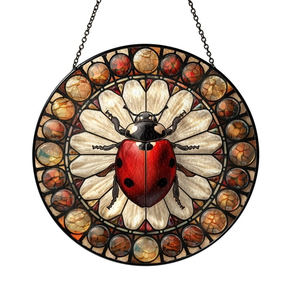 Decorative Ladybug Insect Stained Glass Style Suncatcher – Window Hanging