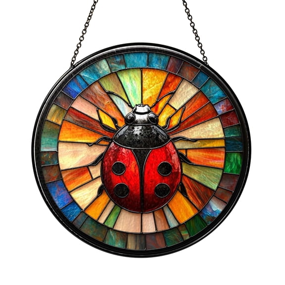 Decorative Ladybug Window Hanging – Stained Glass Style Nature Decor