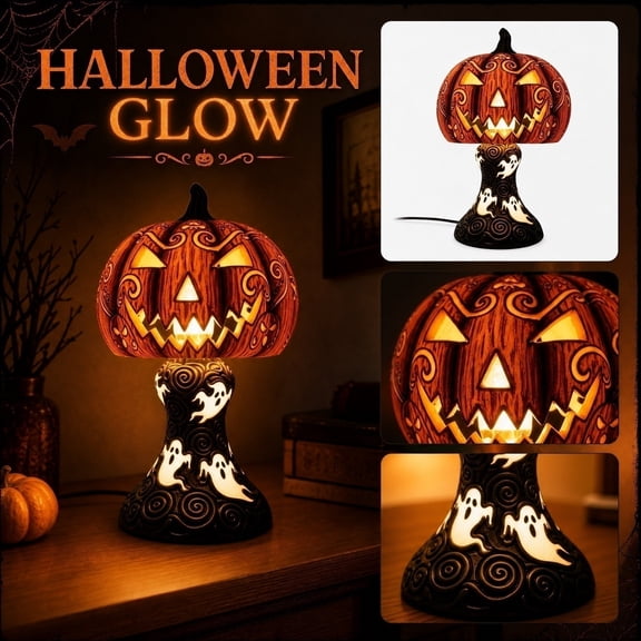 Decorative Lamp, Halloween Pumpkin Decorations, Halloween Ghost Decor, Halloween Night Light Plug In, 1Pc Illuminated Halloween Table Lamp with Carved Spooky Jack O Lantern Top