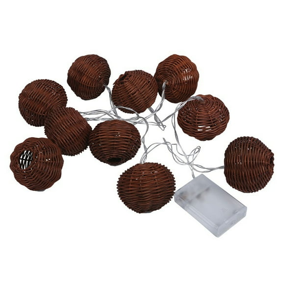 Decorative Lantern Handmade Rattan Wicker Ball String Lights - 10 Lights with Rattan Wire Ball Style, Globe Rattan Wicker Ball String Lights Indoor Outdoor Patio for Home Pergola Porch Party Backyard