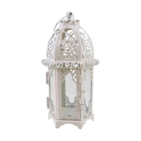 Decorative Lantern, Moroccan Lantern, Glass Hurricane Candle Holder, 14 In, Vintage Candle Holder, Metal Candle Holder, Candle Sticks Holder Decor, Living Room Accents, Off White,