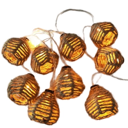 Decorative Lantern Rattan String Lights - 10 Lights Globe Rattan Wicker Bulb String Lights Indoor Outdoor Patio String Light for Home Pergola Porch Party Backyard