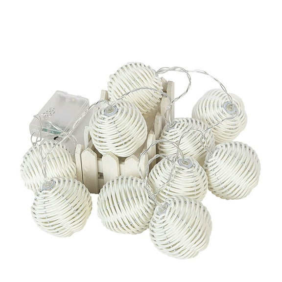 Decorative Lantern Rattan String Lights - 10 Lights with Rattan Wire Ball Style Lantern String Lights, Globe Rattan Ball Indoor Outdoor Patio String Light for Home Pergola Porch Party Backyard