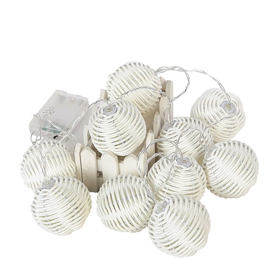 Decorative Lantern Rattan String Lights - 10 Lights with Rattan Wire Ball Style Lantern String Lights, Globe Rattan Ball Indoor Outdoor Patio String Light for Home Pergola Porch Party Backyard