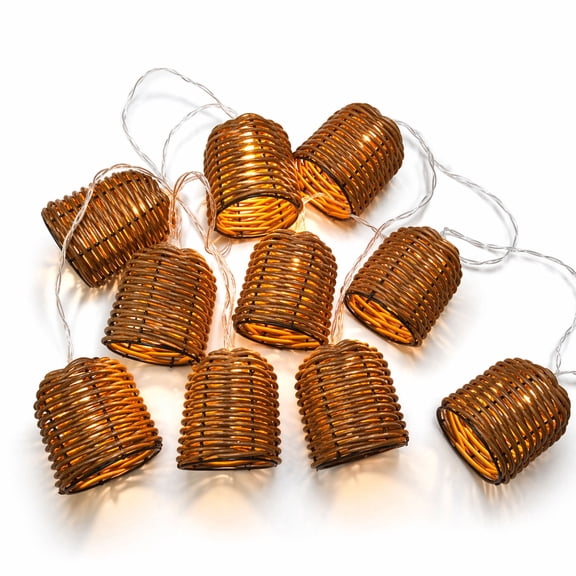 Decorative Lantern Rattan String Lights - 10LEDs/7FT Rattan Wire Ball Style, Indoor Outdoor Waterproof Patio String Light for Home Pergola Porch Party Backyard Camping