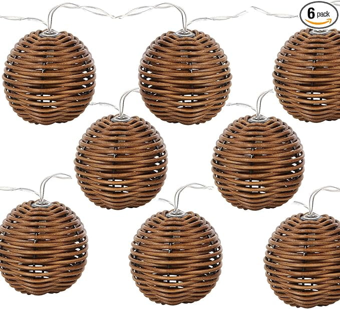 String Light Wicker Decorative Lantern Rattan String Lights - 10LEDs with Rattan Wire Ball ...