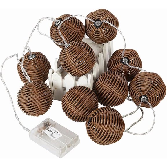 Decorative Lantern Rattan String Lights - 10LEDs with Rattan Wire Ball Style,Battery Operated Indoor Outdoor Patio String Light for Home Pergola Porch Party Backyard