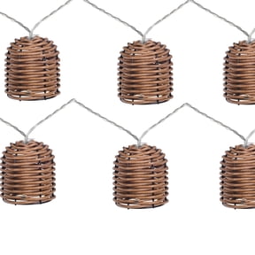Decorative Lantern Rattan String Lights - 15LEDs/15FT Rattan Wire Ball Style, Battery Operated Indoor Outdoor Waterproof Patio String Light for Home Pergola Porch Party Backyard Camping