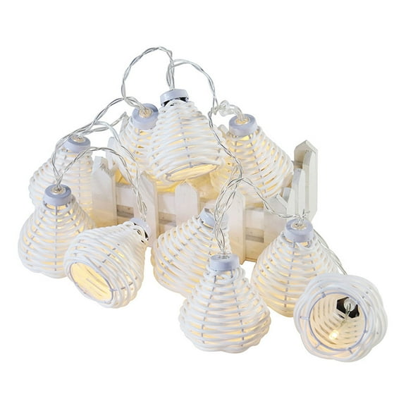 Decorative Lantern Rattan String Lights - Rattan Wire Bulb Style Lantern String Lights with 10 Lights, Wire Ball Style Indoor Outdoor Patio String Light for Home Pergola Porch Party Backyard